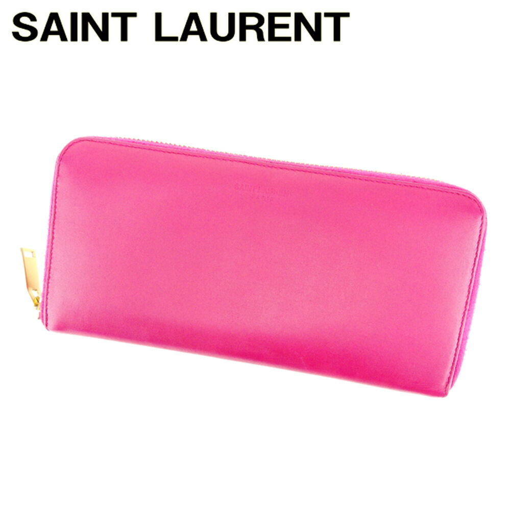 中古 サンローラン Laurent Saint Laurent 長財布 ラウンドファスナー 中古 財布 ピンク ピンク ゴールド レディース メンズ ユニセックス レザー サイフ 小物 ブランド 人気 贈り物 迅速発送 1点物 兼用 男性 女性 良品 B963 ブランドデポ Tokyo長財布