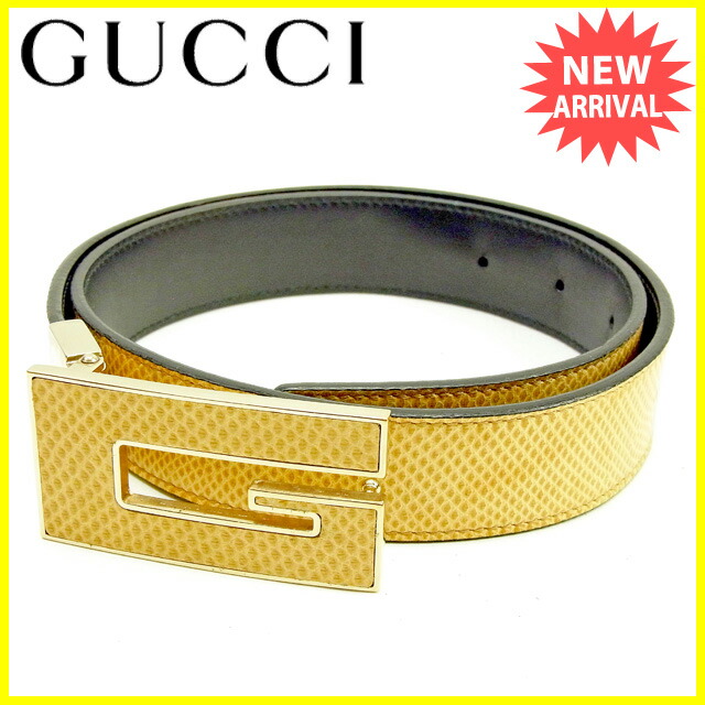 古驰gucci皮带70 28尺寸男子的可的蜥蜴风格g标记带扣浅驼色×黄金型