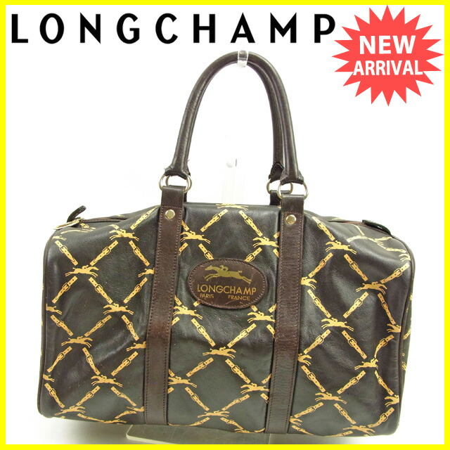 longchamp longchamp宽底旅行皮包旅行包骑马标记棕色×浅驼色×黄金