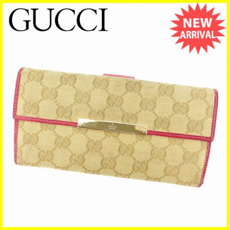 財布 送料無料 グッチ Gucci 長財布 Wホック コーチ グッチ レディース ｇｇキャンバス 112715 ベージュ チェリーピンク系 キャンバス レザー 対応 人気 Y4551 ブランドデポ 送料無料 ブランド バック 財布 プレゼント ギフト 財布 収納