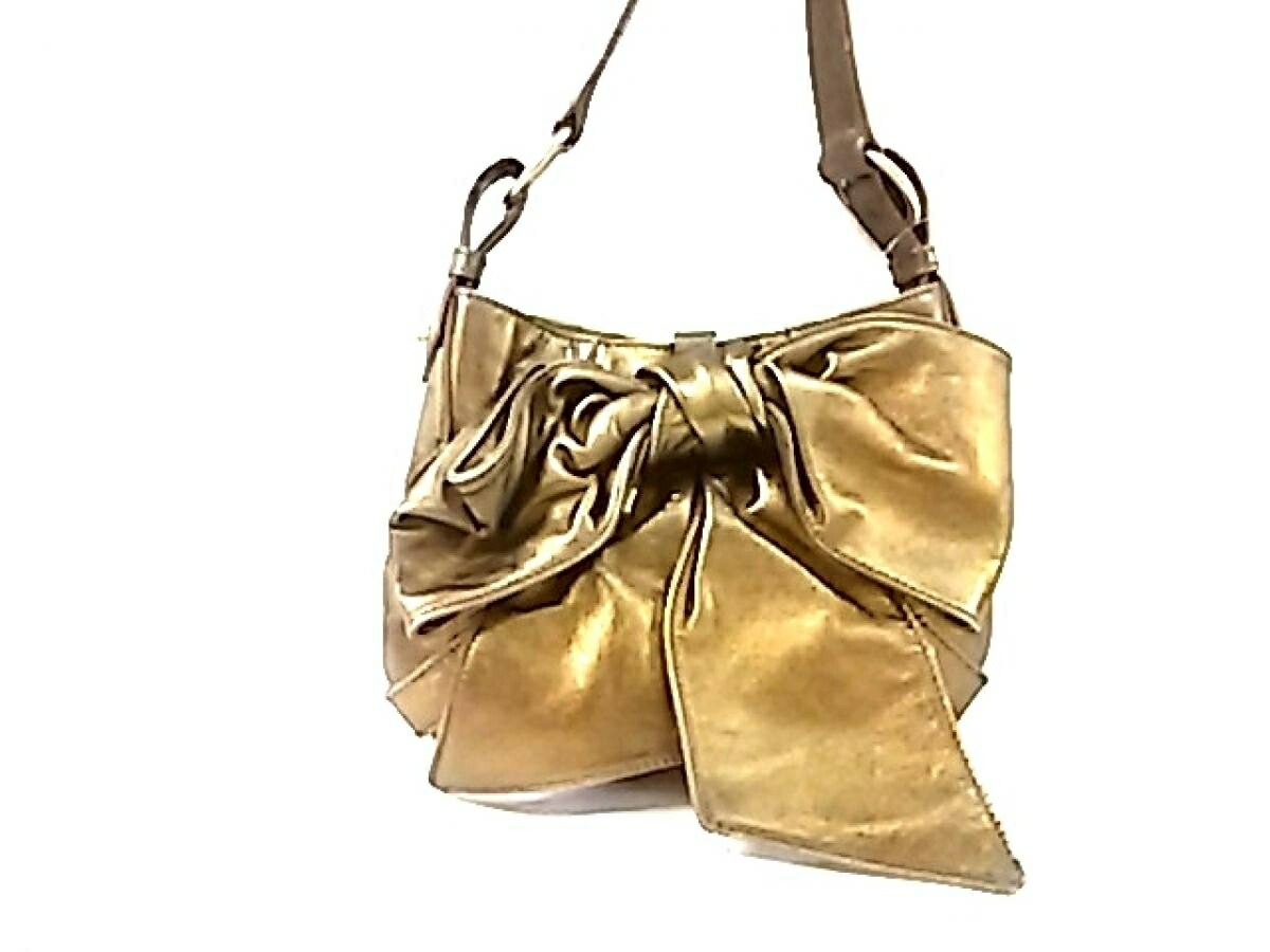 Yvessaintlaurent Rivegauche Ysl イヴサンローランリヴゴーシュ ショルダーバッグ サック ボウ 上質無料配達 ブロンズ リボン レザー Ysl イヴサンローランリヴゴーシュ 大勧め新品登場 Furla Burch 中古 Dfn ブランディア 店