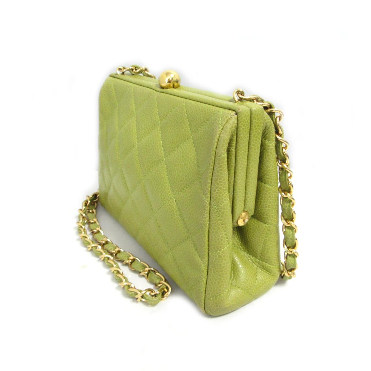 auth chanel 香奈儿 chain 单肩包 bag with metal clasp anise 绿色