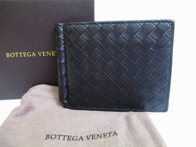 おすすめ Veneta イントレチャート 二つ折り Bottega ボッテガヴェネタ 財布 マネークリップ付き 中古 黒 メンズ メンズ財布 美品 ウォレット 中古 美品 札入れ 東京のブランドショップ