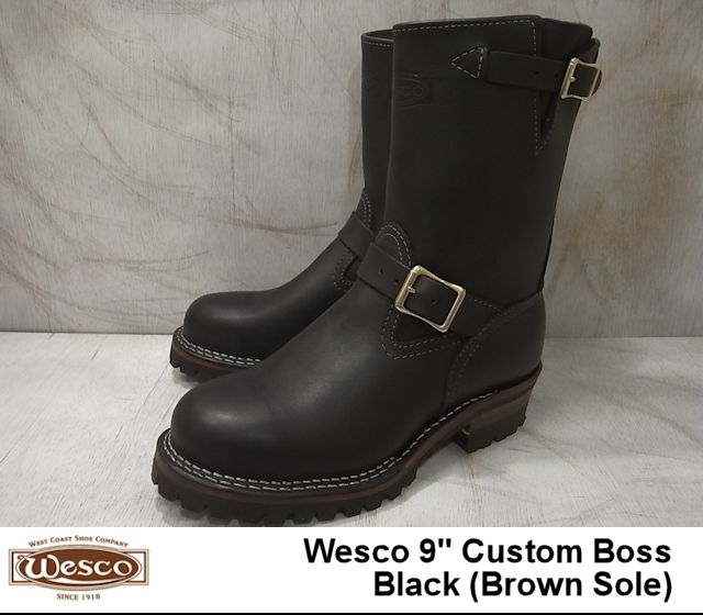 wesco老板技术员长筒靴黑色皮革棕色鞋底wesco boss bkst7709100