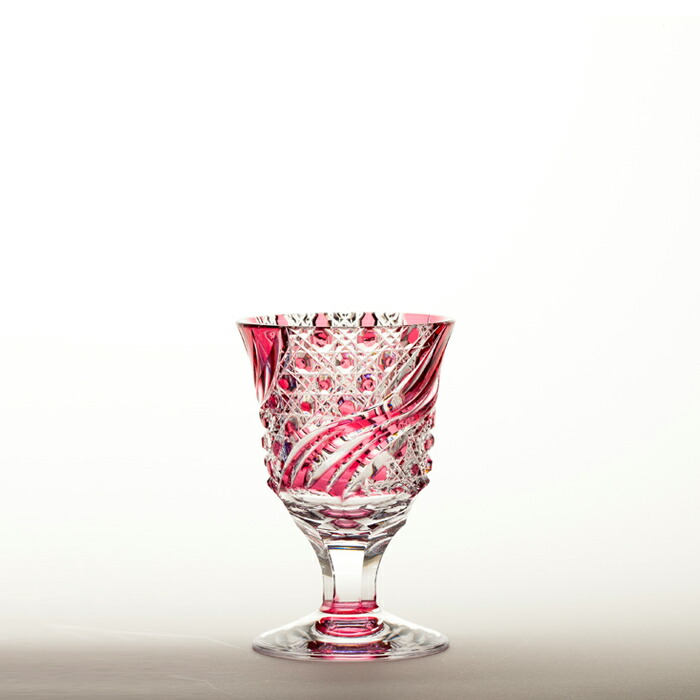 江戸切子 冷酒杯 江戸切子彩鳳 篭目文様 懐石杯 金赤 金赤 木箱入り