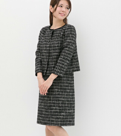 送料無料 スカートスーツ お直し１回無料 自分の好きなサイズと服地で作れる 服地 裾広がり ノーカラージャケット ノースリーブワンピース 裾広がり 7号 15号までぴったりサイズオーダーメイド ブティックひでき レディース オーダー ジャケット