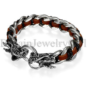 送料無料 Dragon ブレスレット Goth Steel ブレスレット アクセサリ 男女兼用アクセサリー Bracelet For ドラゴンヘッドステンレススチールブレスレット5 Stainless Goth Head Menジュエリー アクセサリー Dragon Head Leather ブレスレット Stainless Steel Braided