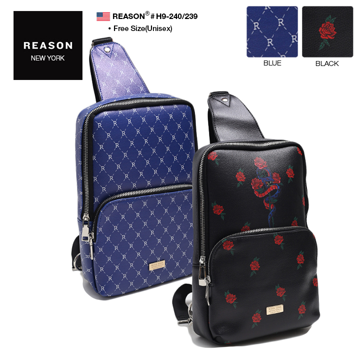 リーズン レディース Reason ボディバッグ 大きいサイズ ワンショルダー Hiphop Bag メンズ レディース 青 黒 男女兼用 B系 ヒップホップ ストリート系 ファッション ブランド おしゃれ 4リットル バラ柄 ヘビ モノグラム レザー 総柄 海外セレクト アメカジ セレブ