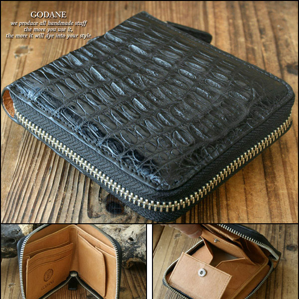 Godane やせる 育毛 ゴダン クロコラウンドファスナー折財布 Spcw 8002cpbk スターアイ 生活 天然クロコダイル使用のファスナー付き二つ折財布