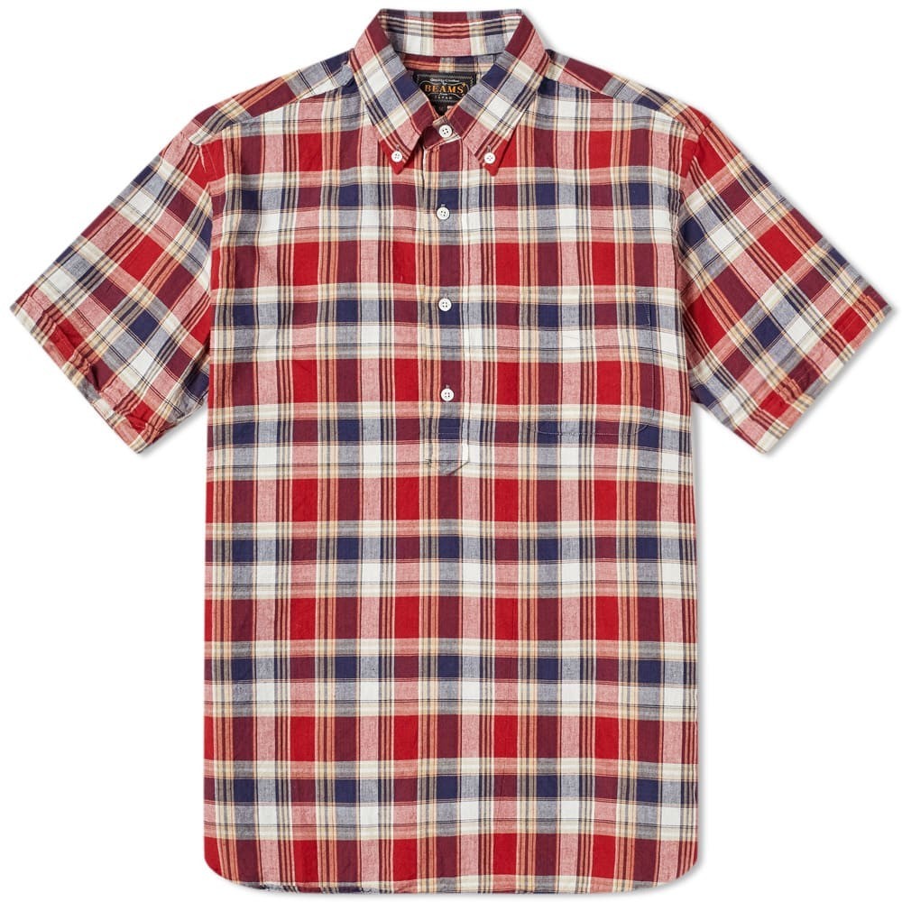 YUNY Men Plus Size Plaid Casual Tops Plus Velvet Button Down Dress Shirts Red L