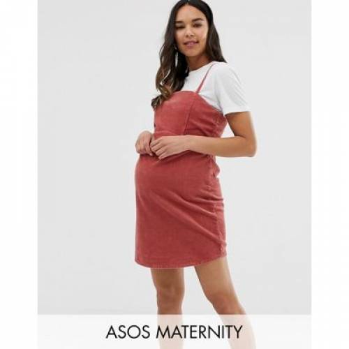 大人気商品のドレス With 赤 ワンピース レッド キッズ ベビー Brick マタニティ ママ マタニティウエア 授乳服 Red Asos Design Maternity Cord Dress With Skinny Straps In Brick スニケスその他ファッションブランド カジュアル ファッション そのた そのた