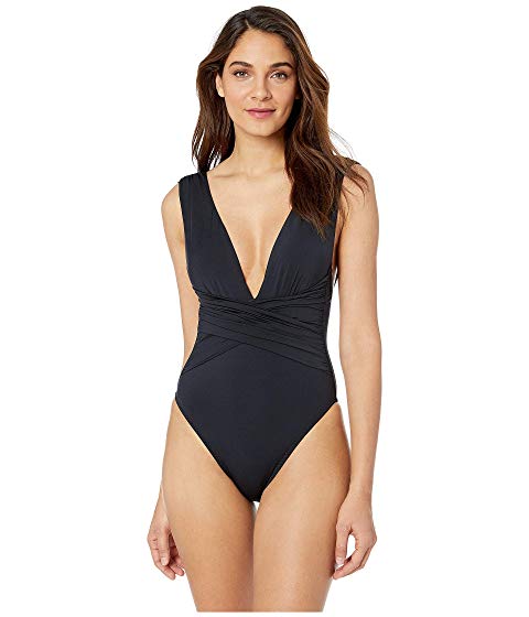 Trina Turk Womens Getaway Solids Wrap Front One Piece Swimsuit