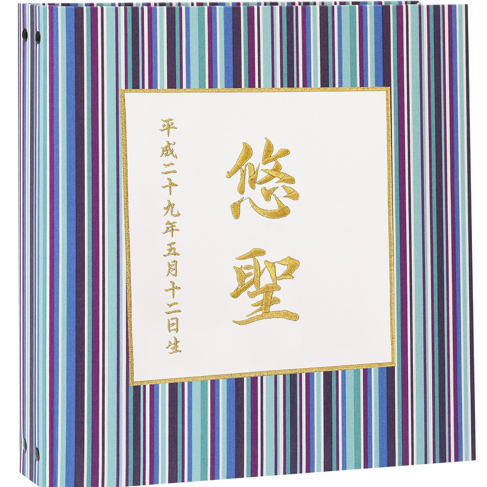 赤ちゃん ポケットアルバム 漢字 ベビー 成人式 アルバム 名入れ レッスンバッグ 漢字 名入れ 大容量アルバム 名入れ お宮参り 七五三 青系ストライプ 百日祝 刺繍 中シート白色 楽譜ファイル お名前 ウェディング 命名 誕生日が表紙に刺繍で入る出産祝いにぴったり