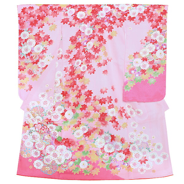 铃"长襦袢付来7岁女人的孩子和服绘画羽毛花纹樱花 u>