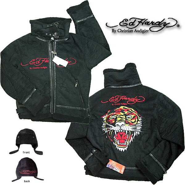 ed hardy 男装夹克黑色的毛绒 ed 哈代老虎老虎老虎 ed hardy edhardy