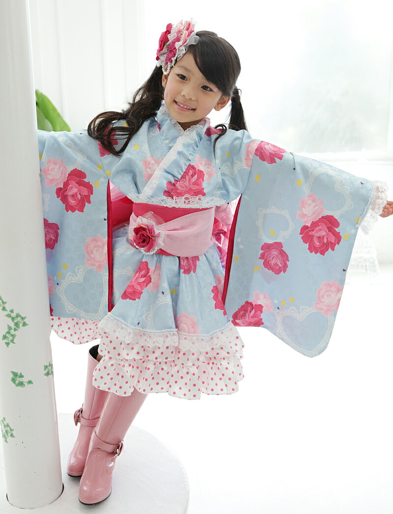 七五三儿童节日早订优惠促销和服礼服小孩"糖果糖果"(淡蓝色)七五三