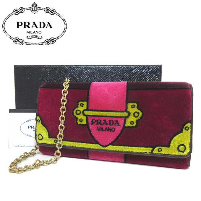 最安値正規品販売の1mh019 財布 プラダ Prada アウトレット サンアルファ アクセサリー チェーン付き キャンバス シグネチャー Ricamo Amarena 長財布 ベルベット Velluto Rcp 楽天カード分割 レディース Sanalpha サンアルファ 14時まで即日発送