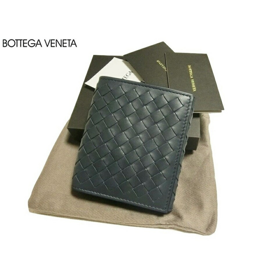 Bottega Veneta ボッテガヴェネタ ウォレット 新品 カーフレザー イントレチャート メンズ ウォレット コインケース付き Veneta 小銭入れ プルシアンブルー 紺青色 メンズ 3つ折り財布 ラクローヌジャパン