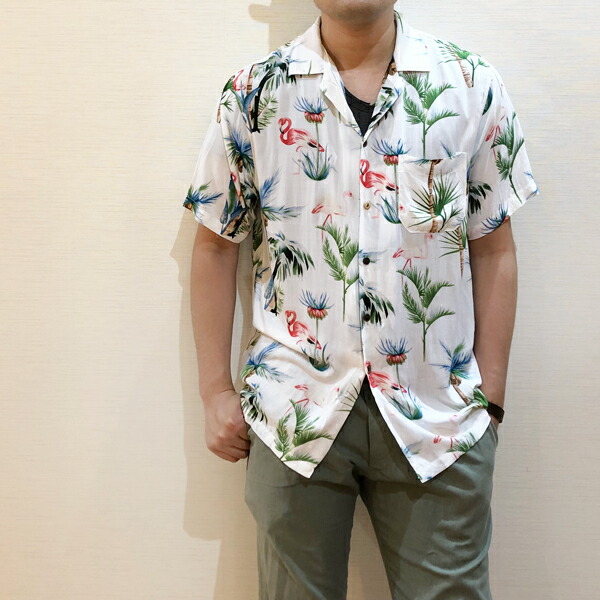 红鹤夏威夷衬衫夏威夷衬衫衬衫女士女衬衣短袖夏天男女两用白白花纹