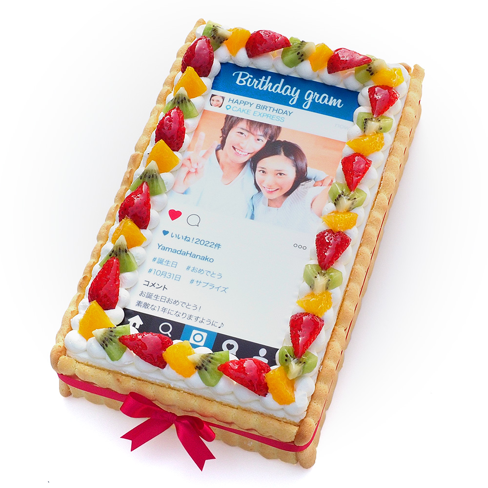 インスタ風写真ケーキ Mバースデーケーキ 生クリームのショートケーキ Cake Expressお中元 ギフト ケーキ 写真 ケーキ フォトケーキ プリントケーキ サプライズ Sns投稿したくなるインスタグラム風 内祝い バースデーケーキ 誕生日 結婚式 パーティ 冷凍当店在庫してます