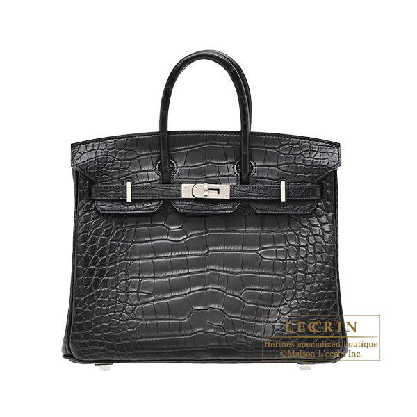 hermes birkin bag 25 black matt alligator crocodile skin silver