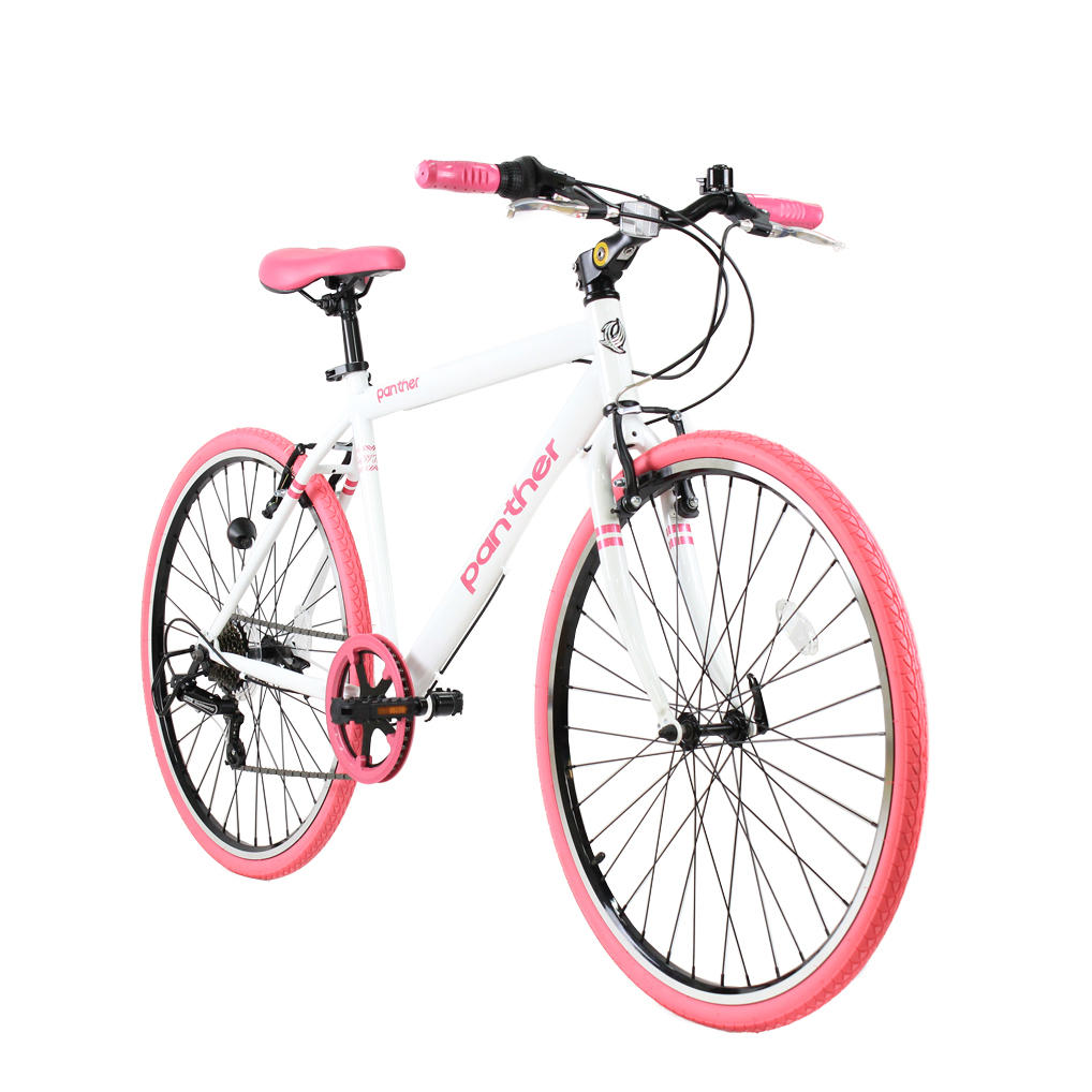 クロスバイクshimano7段変速適応身長150cm以上フロントハブクイックリリース搭載vブレーキメーカー 色white Pink ミラクルライフpanther パンサー 多色展開 通勤通学 新生活 入学 就職 お祝いに メーカー保証1年