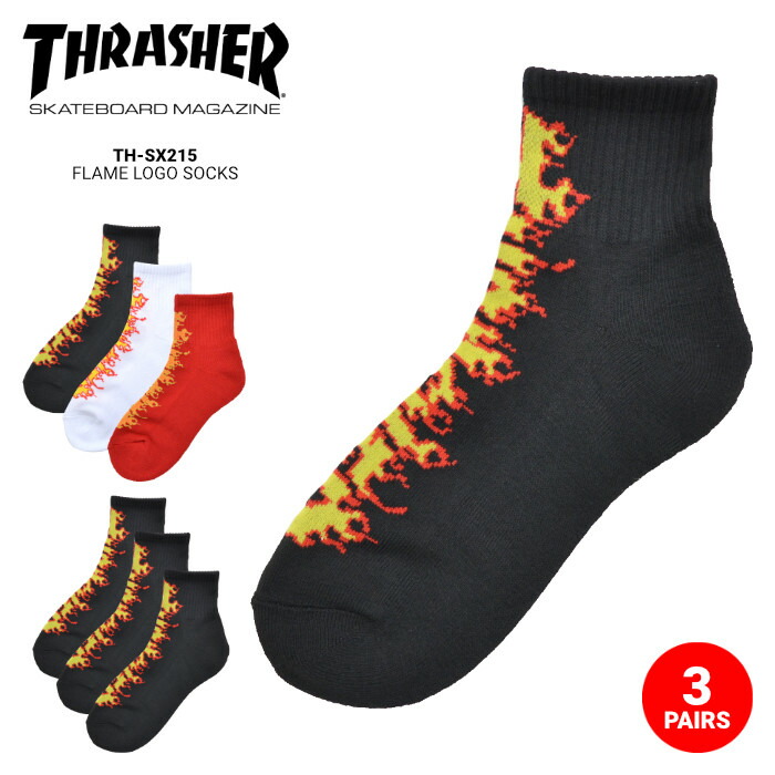 楽天市場割引クーポン配布中 THRASHER スラッシャー ソックス FLAME LOGO SOCKS 靴下 クォーターソックス