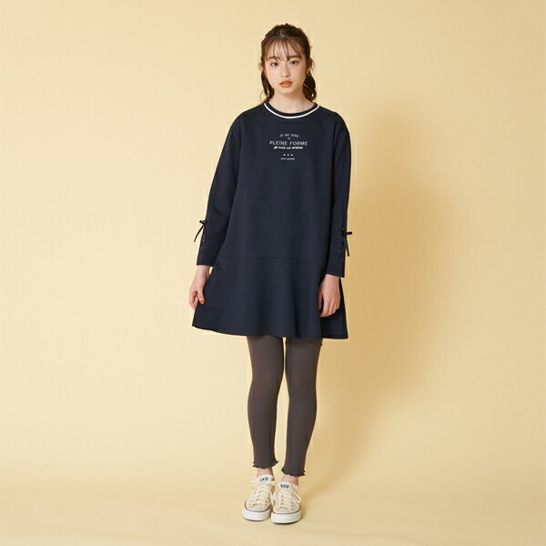 ポンポネットジュニア Pom Ponette Ponette Junior 抗ピリング レースアップ袖ロゴ刺しゅうワンピース Narumiya Online ナルミヤ