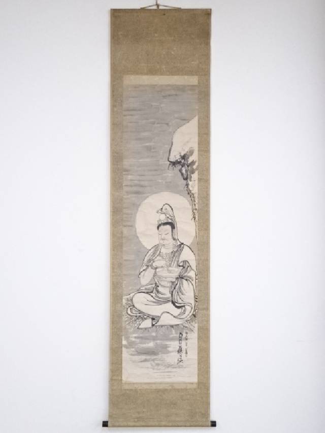 宮古上布 縮緬 絵画日本画 壬寅年（1902年）田村月樵筆 白夜観音図 肉筆紙本掛軸（保護箱）：Kimono-Shinei 2号店 【合計1万