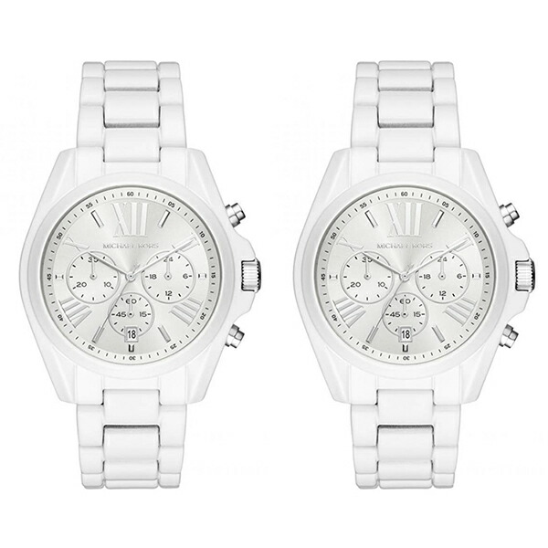ペアウォッチ時計ボーイズサイズクロノグラフホワイトブラッドショーステンレスマイケルコースシェア腕時計10気圧防水mk6585mk6585 ブランドカップル男女ペアセット 仕事用 誕生日お祝いクリスマスプレゼントギフトお洒落 腕時計ノップル店