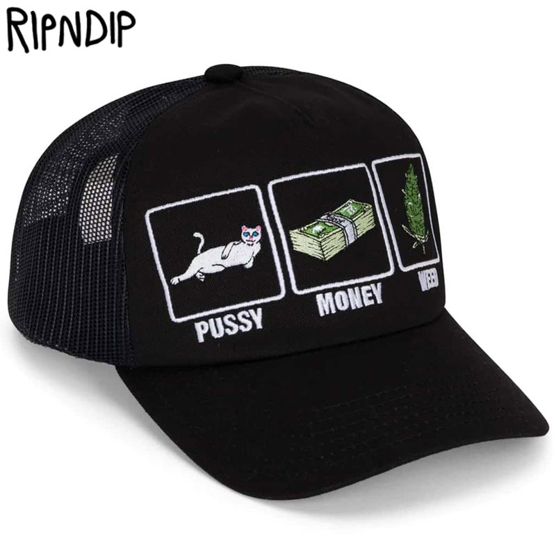 楽天市場ラスト1点リップンディップ RIPNDIP PUSSY MONEY WEED TRUCKER HAT ブラック 黒 BLACK