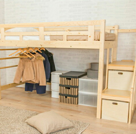 ロフトベッド システムベッド ヒーター 階段 木製 加湿器 天然木 宮付き コンセント付き ハンガー付 どろあわわ ロータイプ すのこ シングル 棚付 収納 ポイント10倍 送料無料 リコメン堂 ポイント10倍 送料無料 ロフトベッド システムベッド 階段 木製