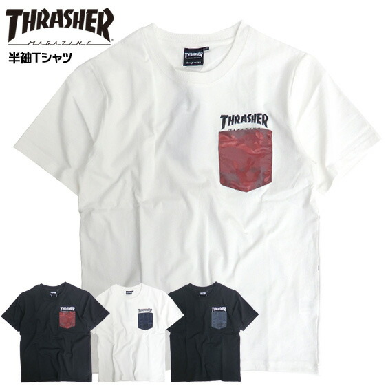 thrasher t恤短袖胸pokettosurassha短袖t恤伪装花纹口袋thrasher