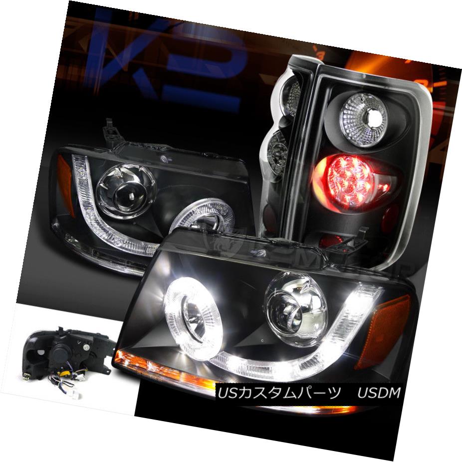 04-08 Ford F150 Black SMD LED Halo Projector Headlights+Rear Tail Brake Lamps
