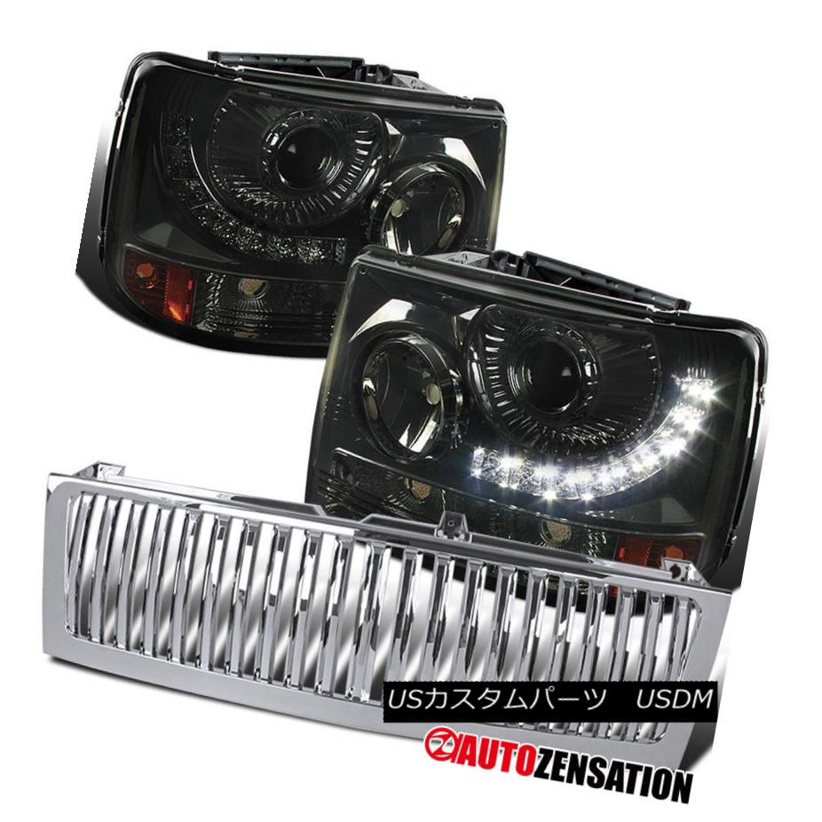 CHROME AMBER BUMPER HEADLIGHT+BLACK LED TAIL LIGHT FOR 99-02 CHEVY SILVERADO