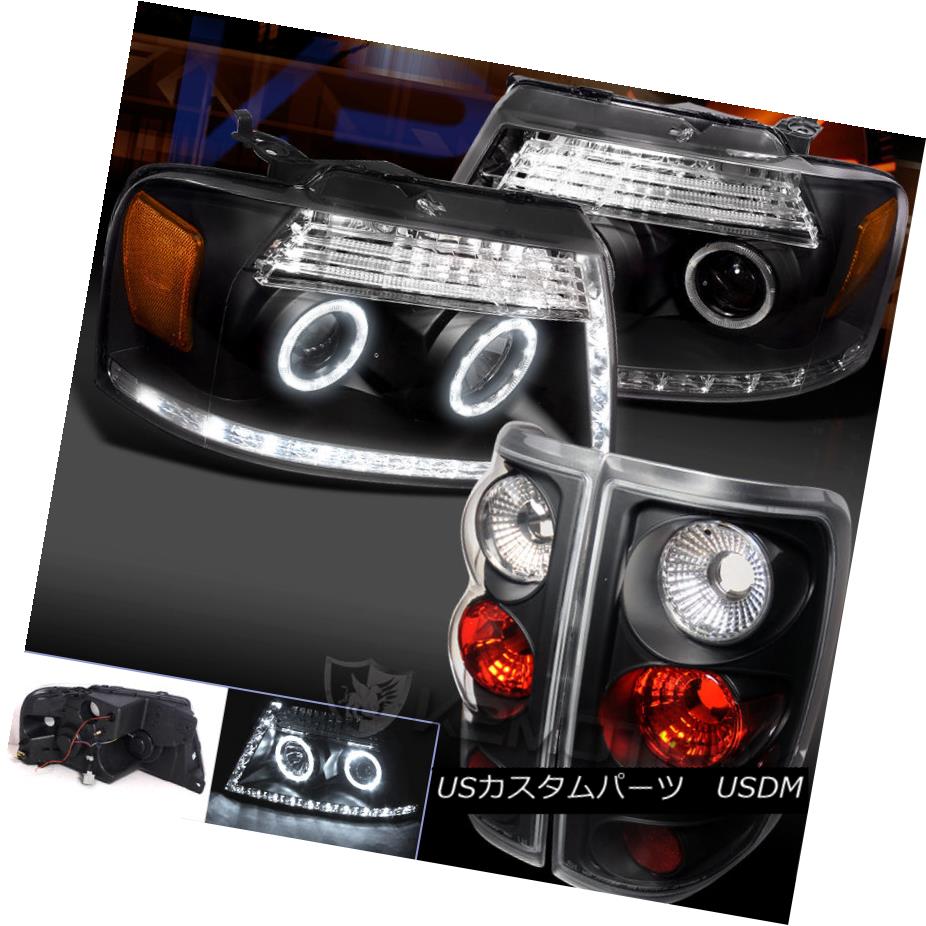 For 04-08 F150 Blk Smoke Halo DRL Pro Headlights Full Function LED Tail Lights