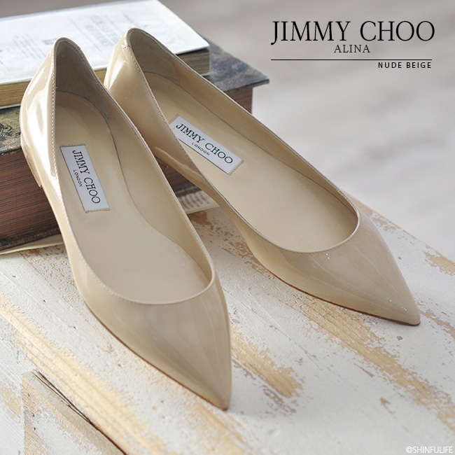 jimmy choo alina 平底鞋 搪瓷鞋 芭蕾舞 尖头鞋 真皮 正版 时尚 女装