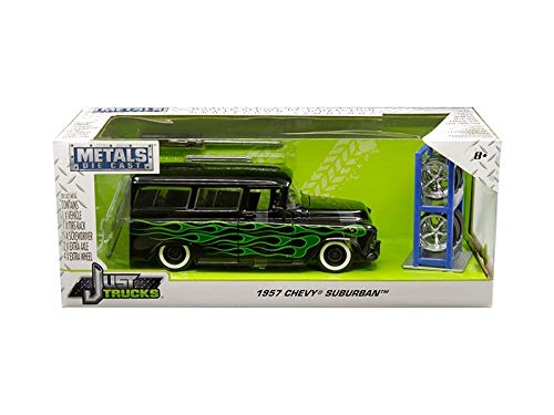 ジャダトイズ ミニカー Wheels アメリカおもちゃ ダイキャスト ダイキャスト 24 アメリカ Diecast 送料無料 1957 Chevrolet And Chevrolet Suburban Green Black With Green Flames And Extra Wheels Just Trucks Series 1 24 Diecast Model Car By Jada 971