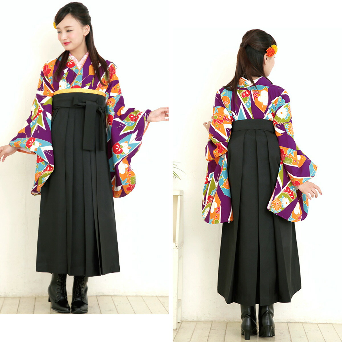 9 梦千代子紫色蓝色黑色紫色梅花菊花橘花紫色 (2 释袖和服袴十番潮)