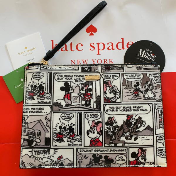 送料無料 Kate Spade ケイトスペード ケイトスペード ミニーコラボ 香典返し コミックリストレットポーチ ディズニー ミッキー ミニー ポーチ Pwru44