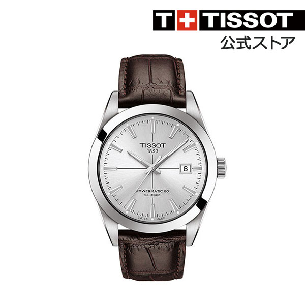 Tissot メンズ腕時計 ジェントルマン オートマティック パワーマティック 80 80 シリシウム Tissot オートマティック シルバー文字盤 レザー Tissotティソ公式ストア店 送料無料 ティソ T127 407 16 031 01 Tissot 時計 新品 正規品 2年間保証