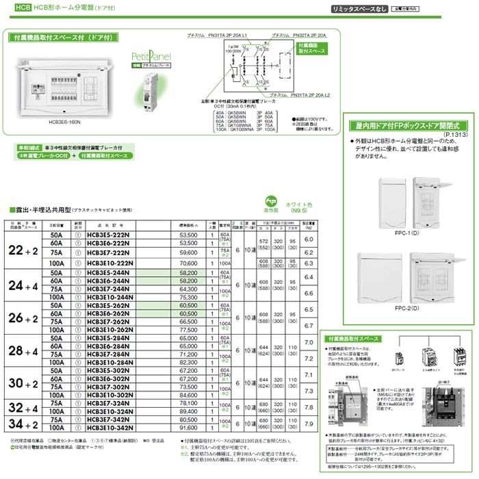 HCB形ホーム分電盤 日東工業 HCB3E7-302N ドア付 ホーム分電盤 リミッタスペースなし ブラケット 付属機器取付スペース付 露出・半埋込共用 型 ペンダント 電球 主幹3P75A 分岐30＋2：照明ライト専門タカラshopあかり館 【照明器具やエアコンの設置工事も承ります 電設資材 ...