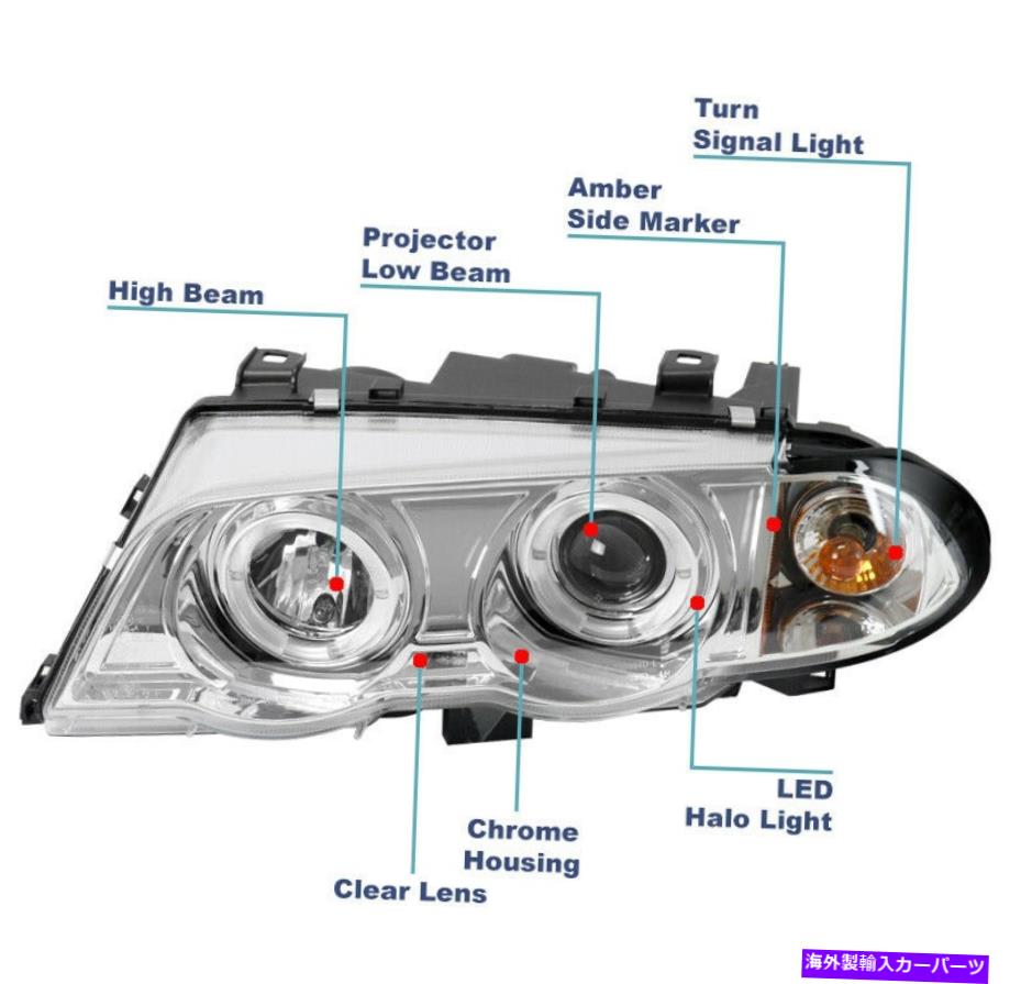 楽天市場USヘッドライト 1999年から2001年BMW E46 4DR Halo LEDクロムプロジェクターヘッドライトW 青DRL