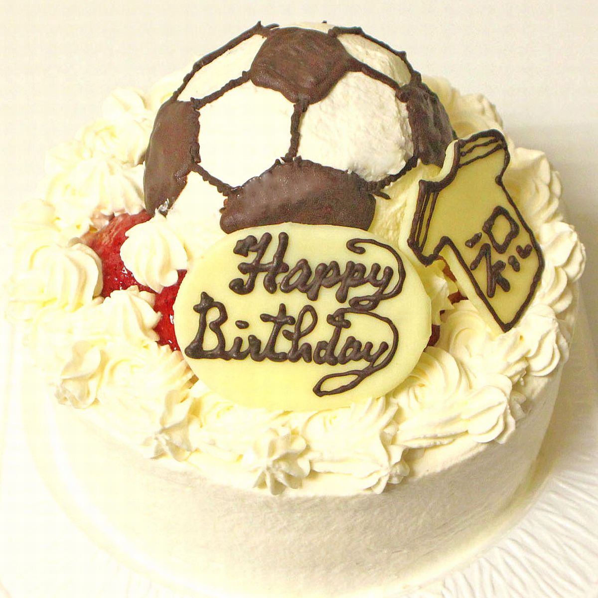サッカーボールケーキ６号 フルーツケーキ いちごケーキ マンゴーケーキ 選択 誕生日 バースデー 生デコ サッカー ボールの立体デコレーションケーキ うしゃぎさん店誕生日ケーキ バースデーケーキ ボールデコレーションケーキ