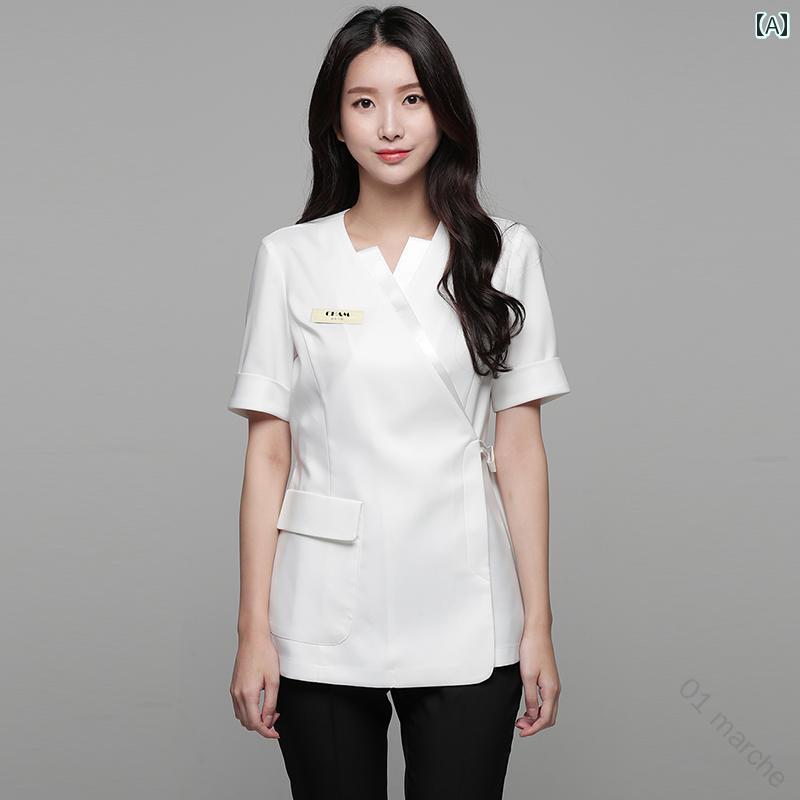 エステ ユニフォーム レディース スーツ 春夏 おしゃれ シンプル ホワイト ブラック グレー サロン クリニック 制服