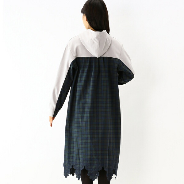 激安ランキング1位直営店 先染めチェック ミニ裏毛異素材ミックスフードワンピース スーパーハッカ 丸井 マルイ 店ワンピース ワンピース