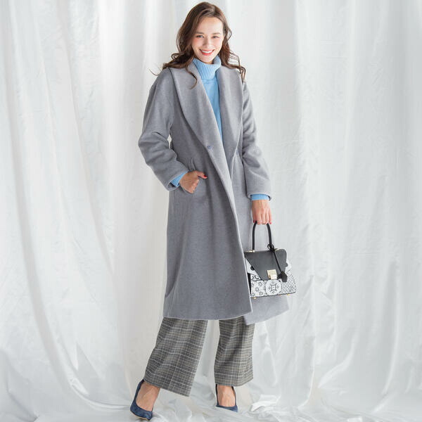 その他アウター ジャケット New ｗｅｂ別注 パイピングウエストベルトショールカラーコート ビアッジョブルー 丸井 マルイ 店