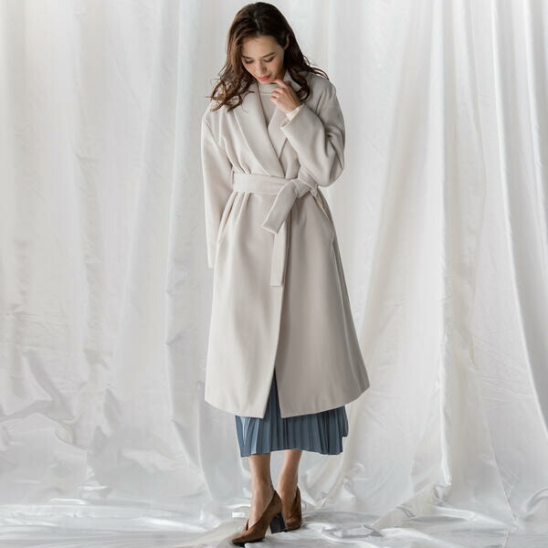 その他アウター ジャケット New ｗｅｂ別注 パイピングウエストベルトショールカラーコート ビアッジョブルー 丸井 マルイ 店