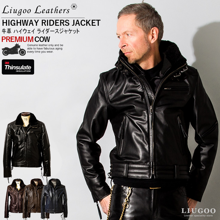 Liugoo Leathers 本革 高機能防寒仕様襟ボアハイネックシングルライダースSRYCW01／リューグー（LIUGOO）