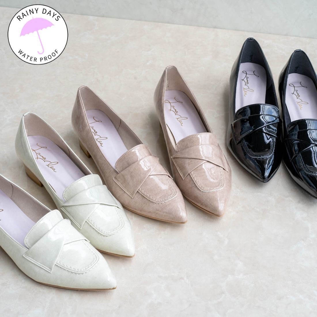 ◇降雨相応う◇ポインテッドトゥチャンキーヒールパンプス(R9009)／ラウナレア（Launa lea）